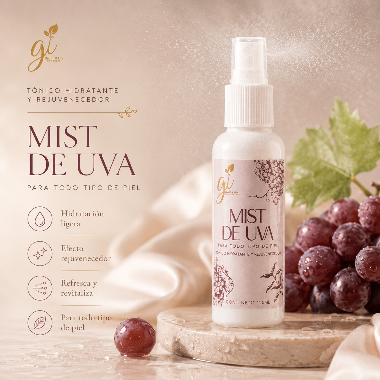 Mist de uva ingredientes extracto uva agua rosas ácido hialurónico aloe vera