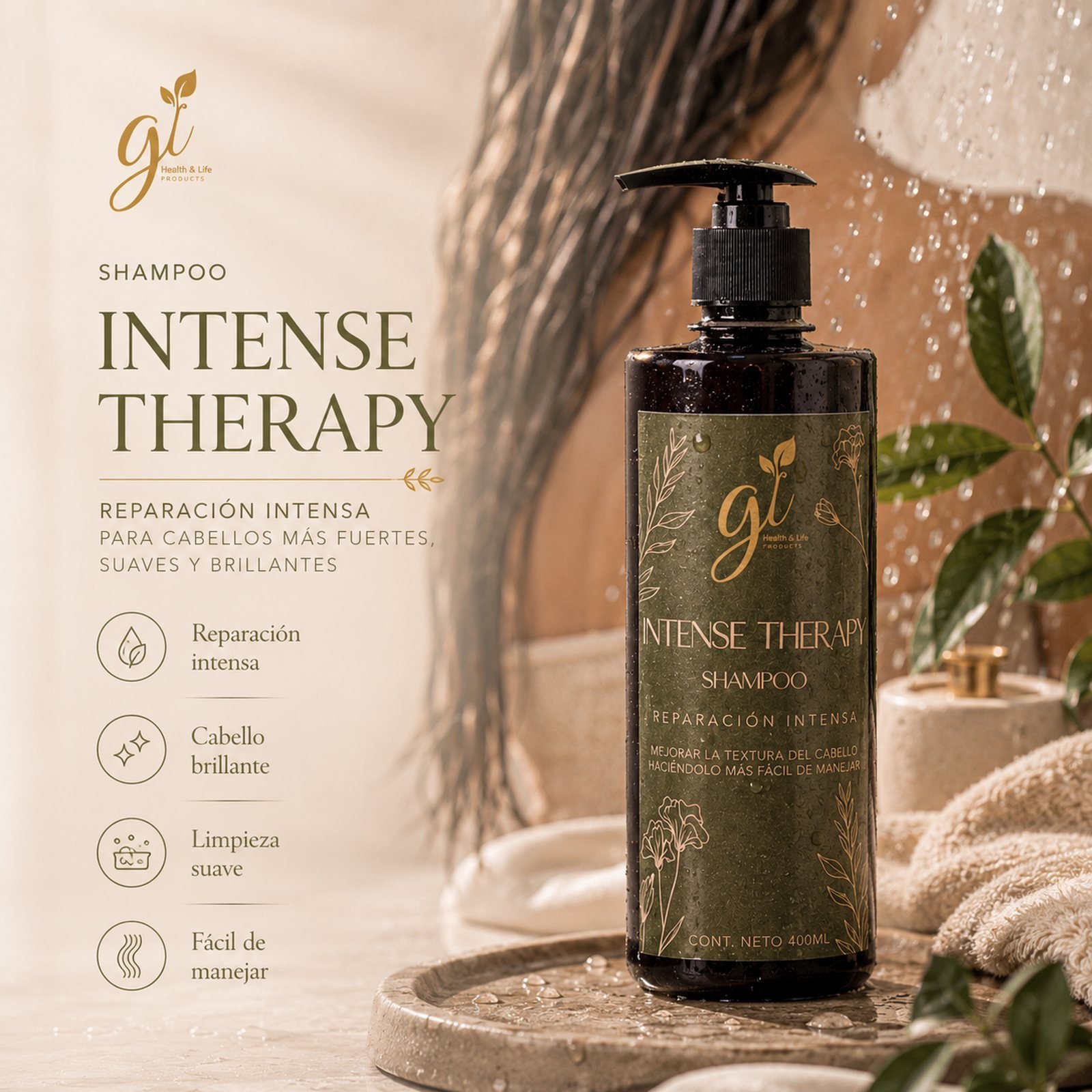 Shampoo Intense Therapy línea capilar reparación intensa proteína trigo aceite argán Guatemala