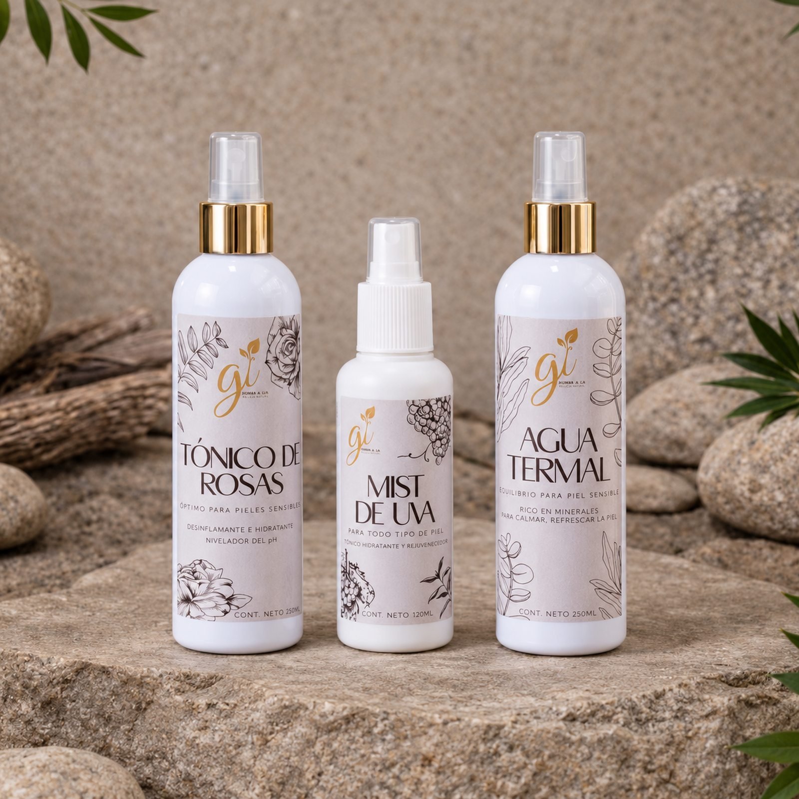 Kit de hidratación facial Rutina Río Dulce: tónico de rosas, mist de uva y agua termal Gi Health & Life